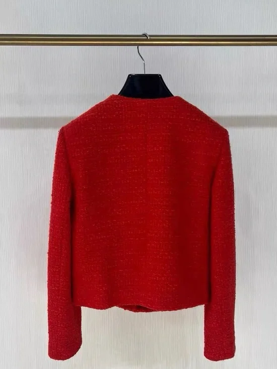 Authentic Celine Red Tweed Gold-Button Jacket - Picture 2 of 7